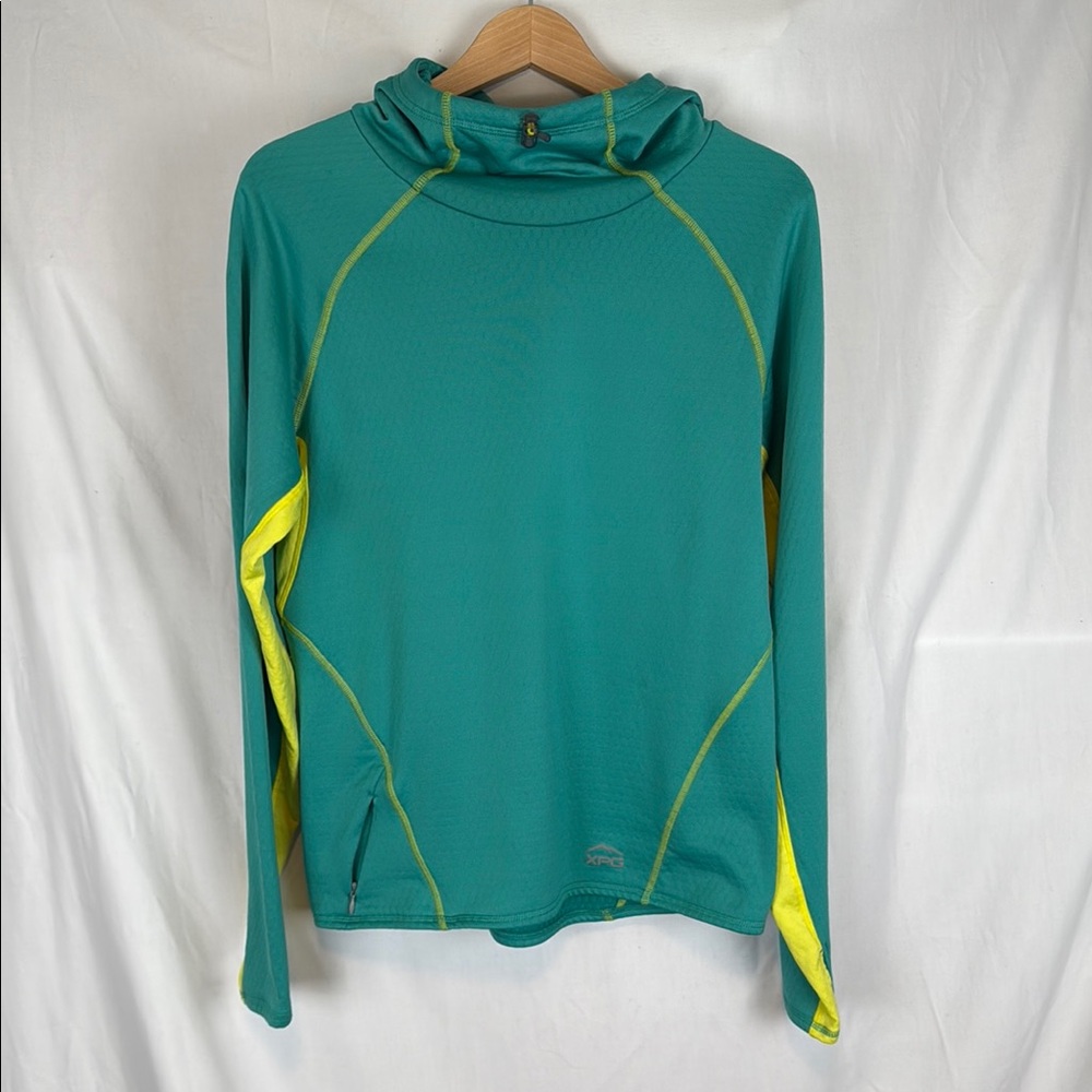 Women's Cabela's Teal and Yellow XPG Performance Gear Long-Sleeved Hoodie Med.
